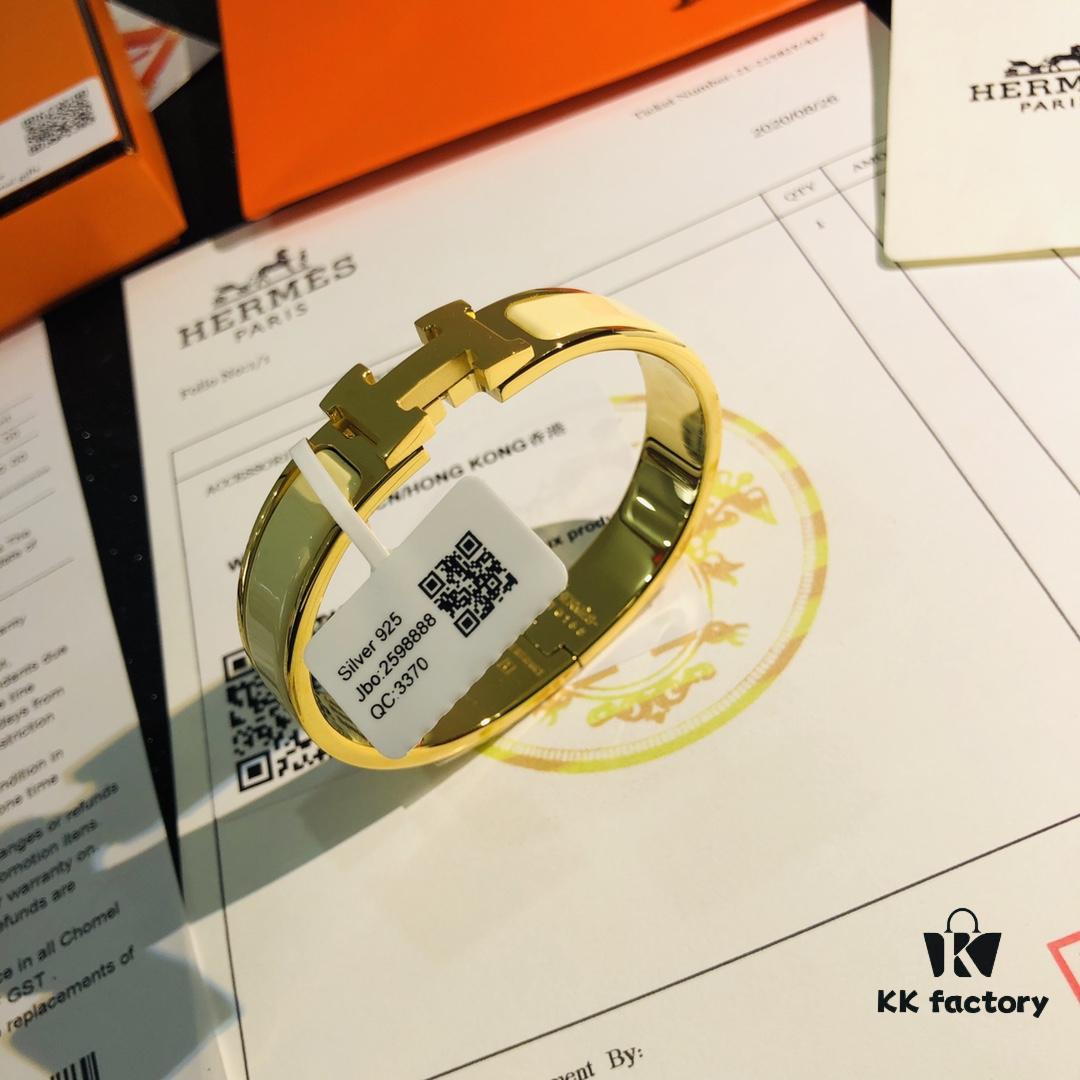 Hermès High-Replica Enamel 'Clic H' Bracelet in Rose Gold – Complete Set with Stickers, Tags, and Receipt – Classic Couple's Style, Sizes 17 & 19