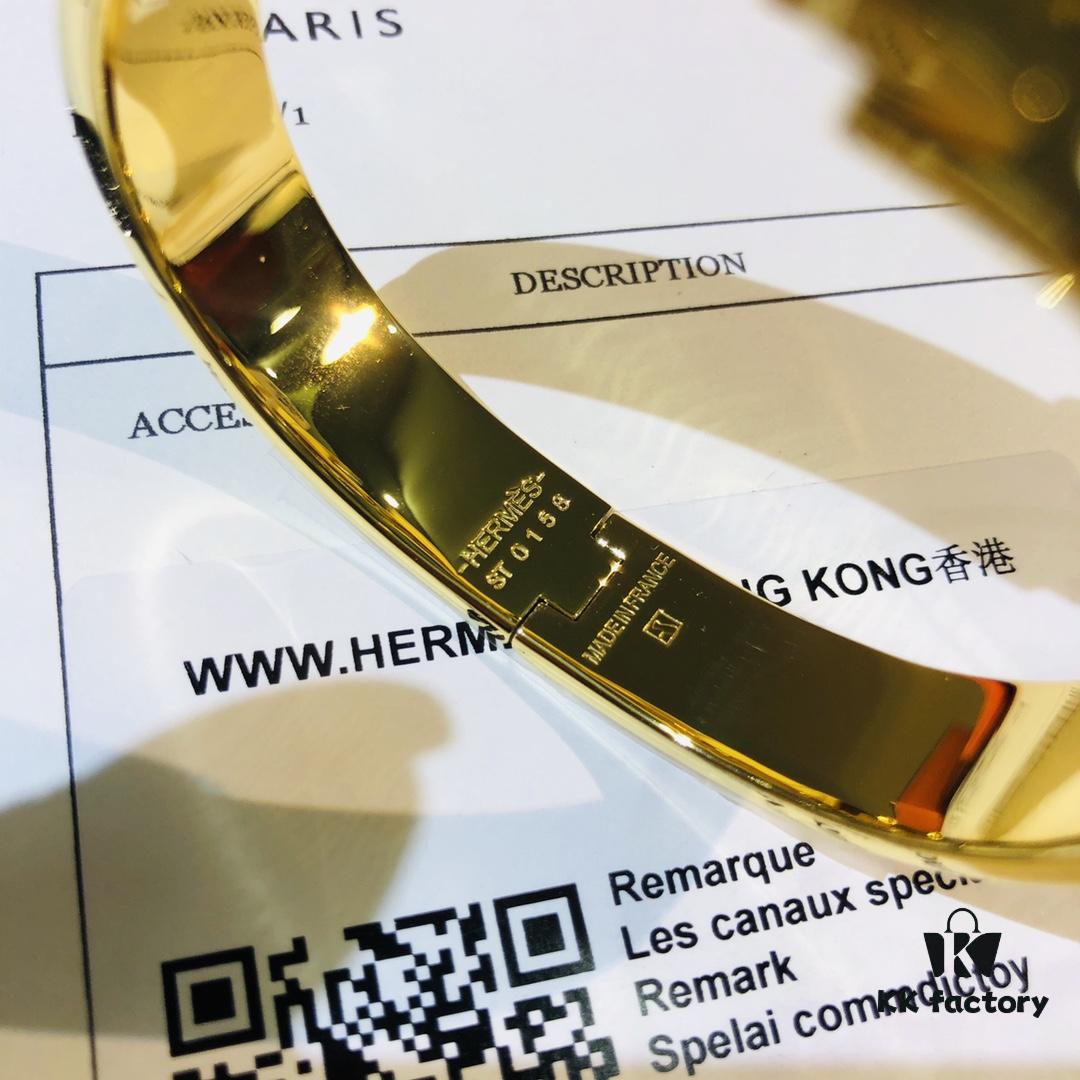Hermès High-Replica Enamel 'Clic H' Bracelet in Rose Gold – Complete Set with Stickers, Tags, and Receipt – Classic Couple's Style, Sizes 17 & 19