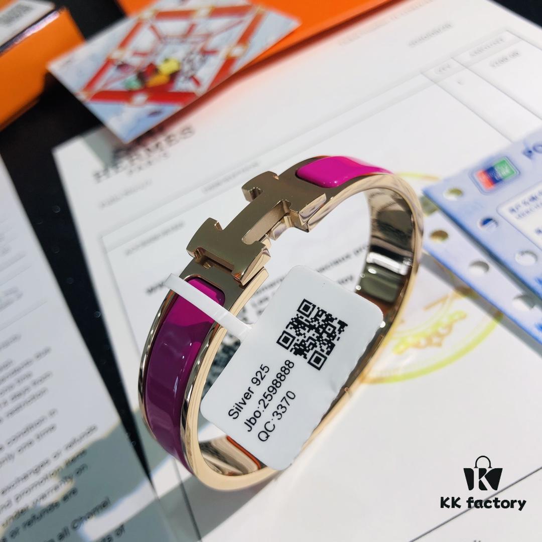 Hermes High-Replica Enamel H Bangle Bracelet in Rose Gold – Full Set with Stickers, Tags, and Receipts – Classic Couple's Design
