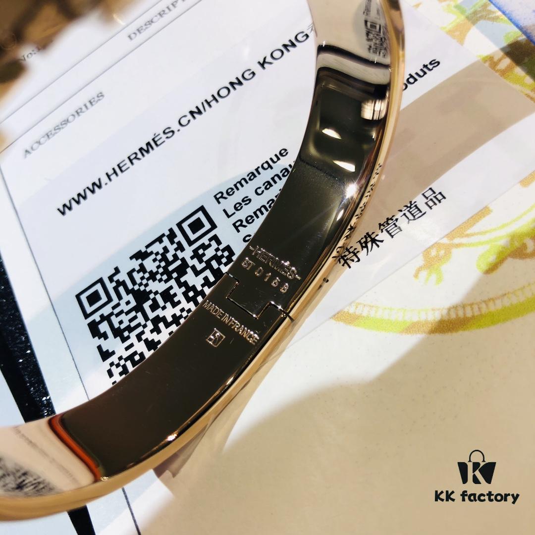 Hermes High-Replica Enamel H Bangle Bracelet in Rose Gold – Full Set with Stickers, Tags, and Receipts – Classic Couple's Design