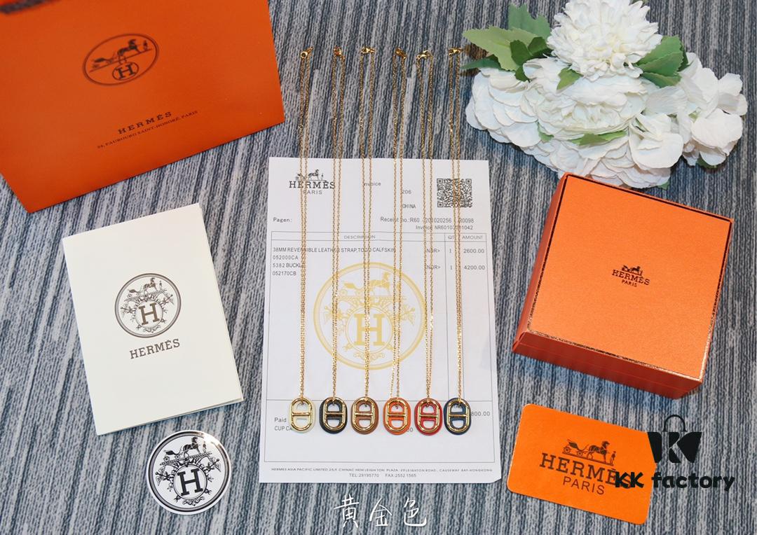 Heritage Edition. Fashionable and Trendy Top Designer Brand Hermes Lock Necklace Genuine Leather Craft with Gold-Plated Material