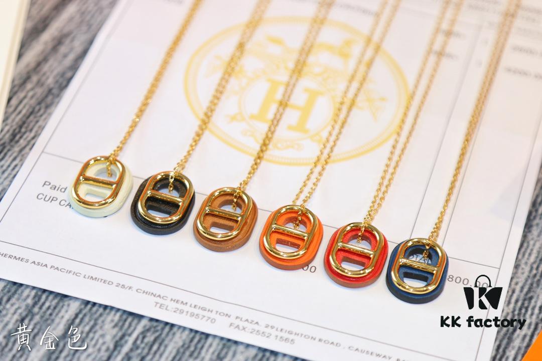 Heritage Edition. Fashionable and Trendy Top Designer Brand Hermes Lock Necklace Genuine Leather Craft with Gold-Plated Material