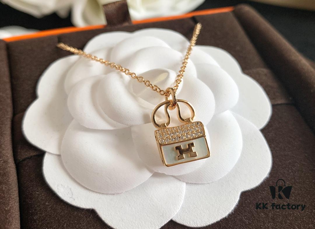 Hermes HERMES Bag Red Agate White Mother-of-Pearl Necklace