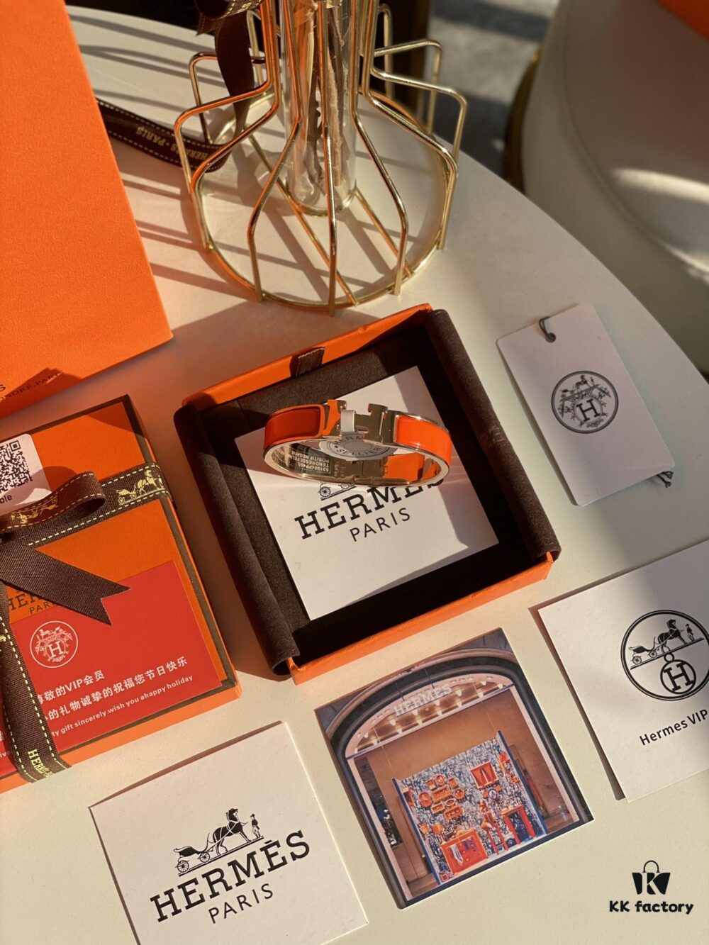 Hermes Overseas Loyalty Member Gift | Pop H Collection Bracelet in Rose Gold and Hermes Orange