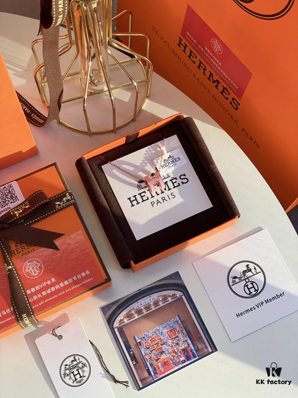 Hermes Overseas Points Member Gift HERMES | Pop H Collection ✨ Classic H Buckle, Timeless Design 🥰 Clear Engraving at Bottom, Rose Gold Pink Tone, Identity Strap, Points Card, Tags, Complete Packaging