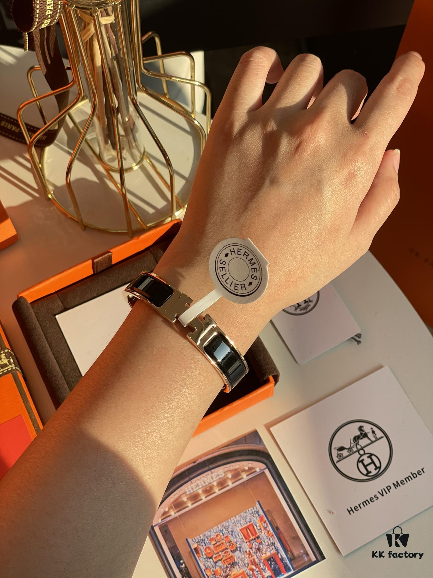Hermes Overseas Points Member Gift HERMES | Pop H Collection ✨ Rose Gold Linglang Black Bracelet Classic H Clasp Timeless Design