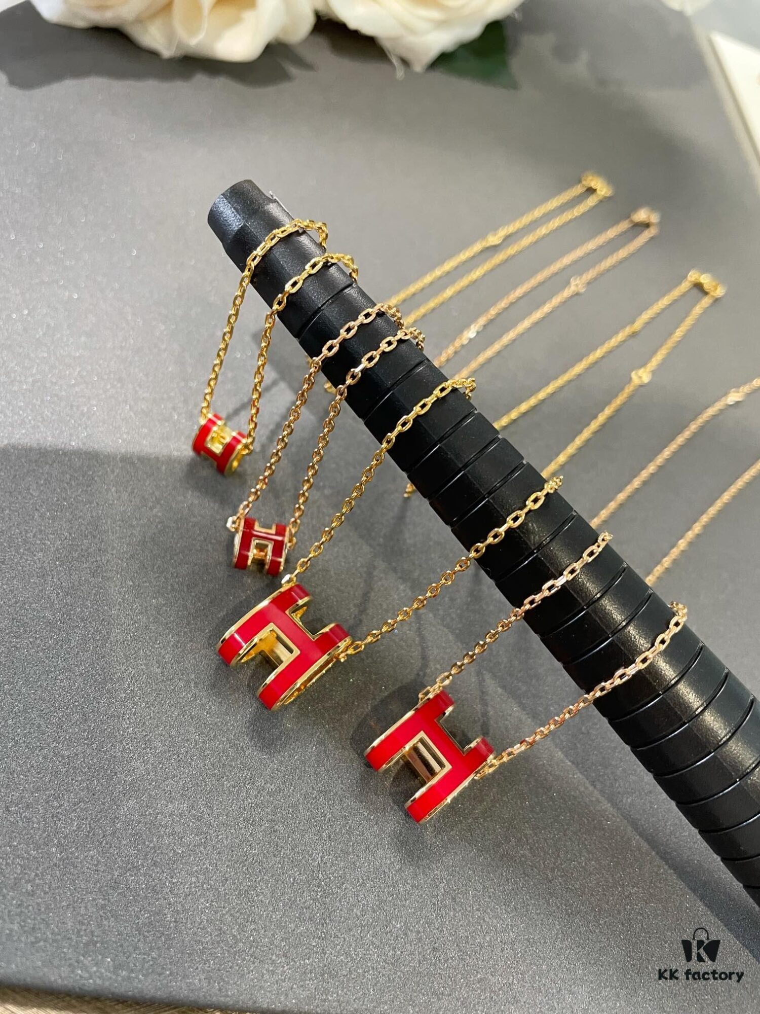 Hermès Red Enamel H Necklace and Stud Earrings