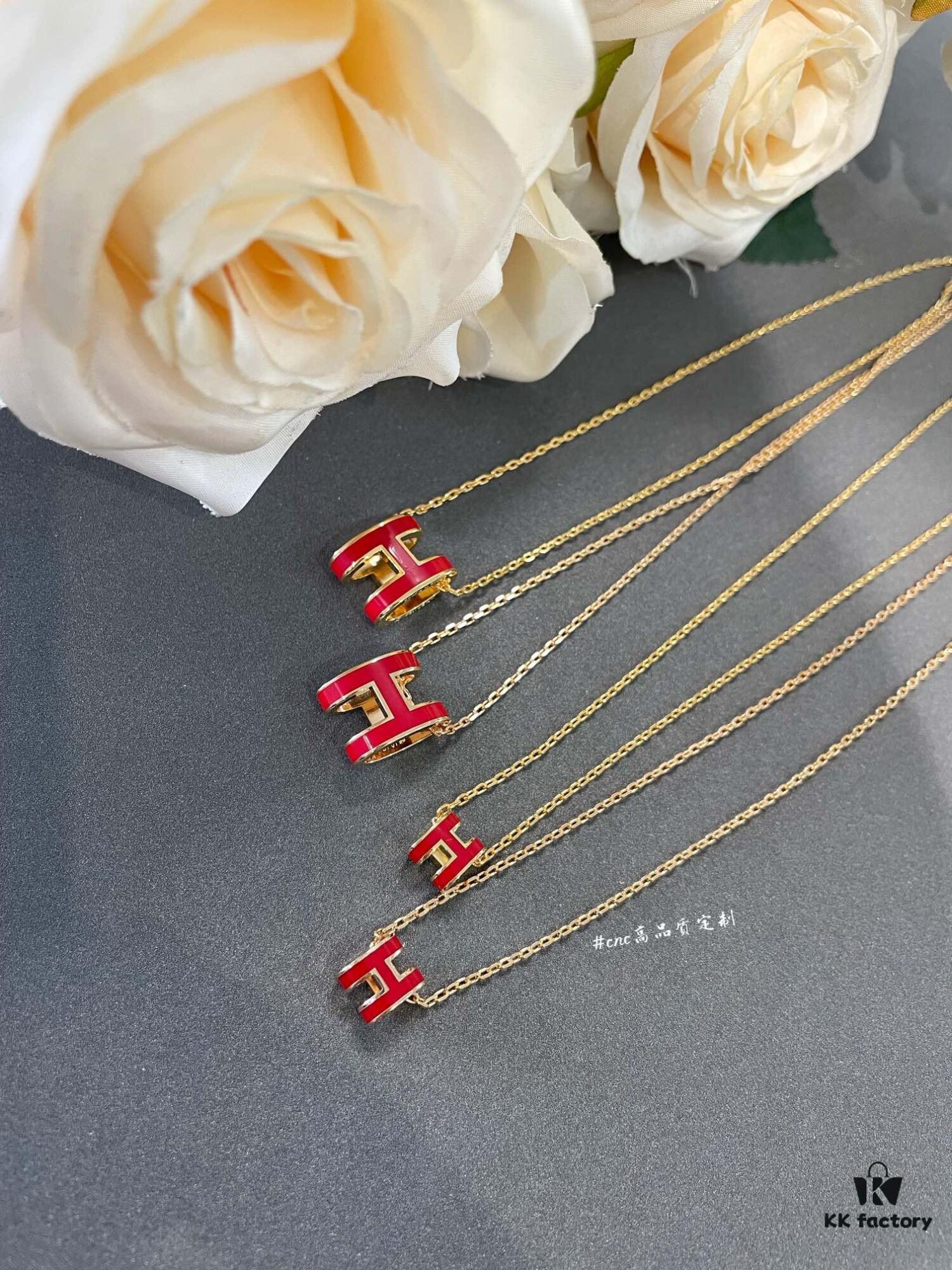 Hermès Red Enamel H Necklace and Stud Earrings