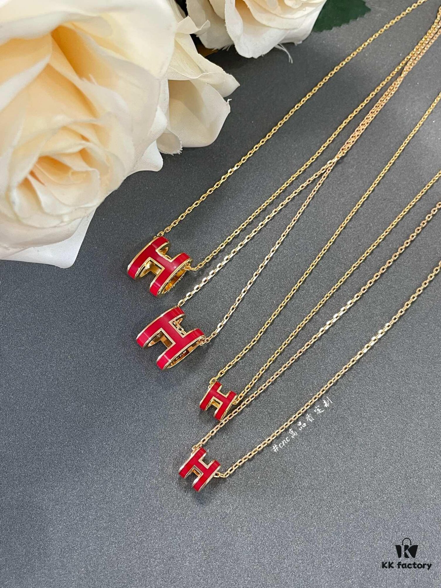 Hermès Red Enamel H Necklace and Stud Earrings