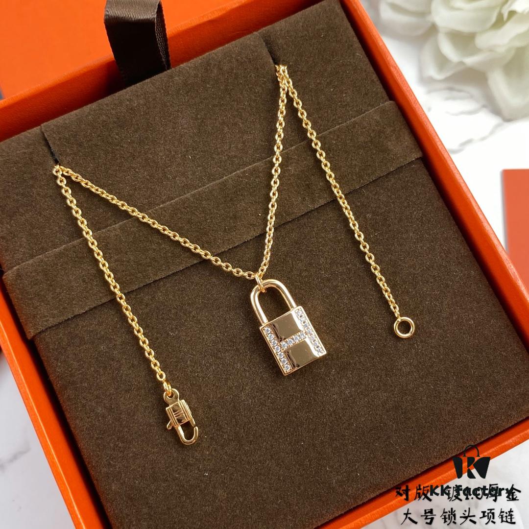 V Gold Thickened Version, Rose Gold. Premium Craftsmanship, Popular Style Among Influencers, Large H-Style Lock Necklace