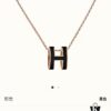 Authentic 925 Sterling Silver Hermès HERMES Classic Series Lucky H Enamel Necklace and Earrings Set