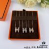 Authentic 925 Sterling Silver Hermès HERMES Classic Series Lucky H Enamel Necklace and Earrings Set