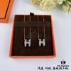 Authentic 925 Sterling Silver Hermès HERMES Classic Series Lucky H Enamel Necklace and Earrings Set