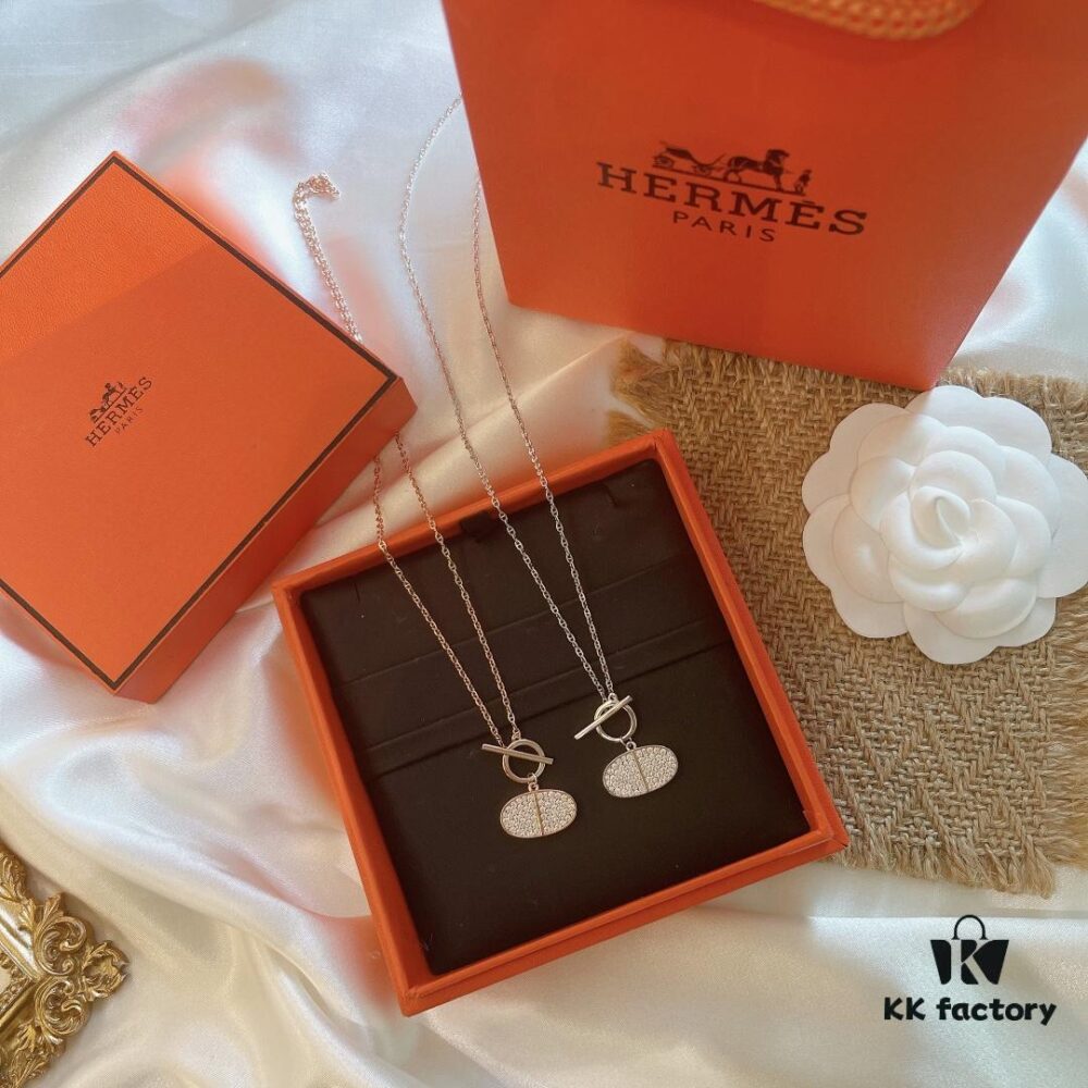 Hermès 2021 New Arrival Popular Double-Sided Pig Nose Necklace 🐽 Platinum and Rose Gold Plated Couple Pendant Chain