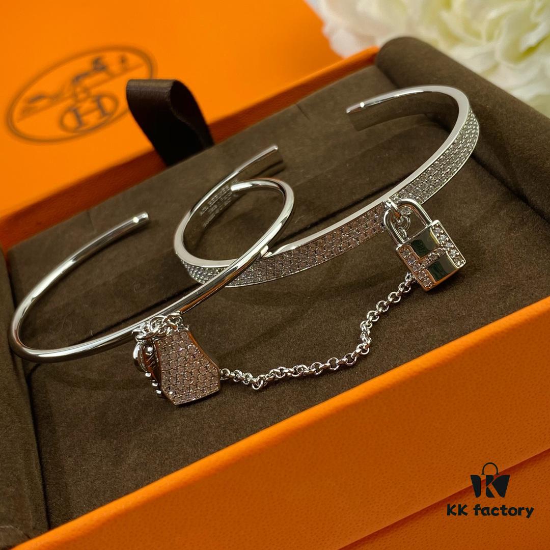 V Gold Material Thickened Version, Rose Gold and White Gold Color, Premium Craftsmanship Edition, Hermes Two-in-One Lock Bracelet, High-Carbon Diamonds, 1:1 Super Precision