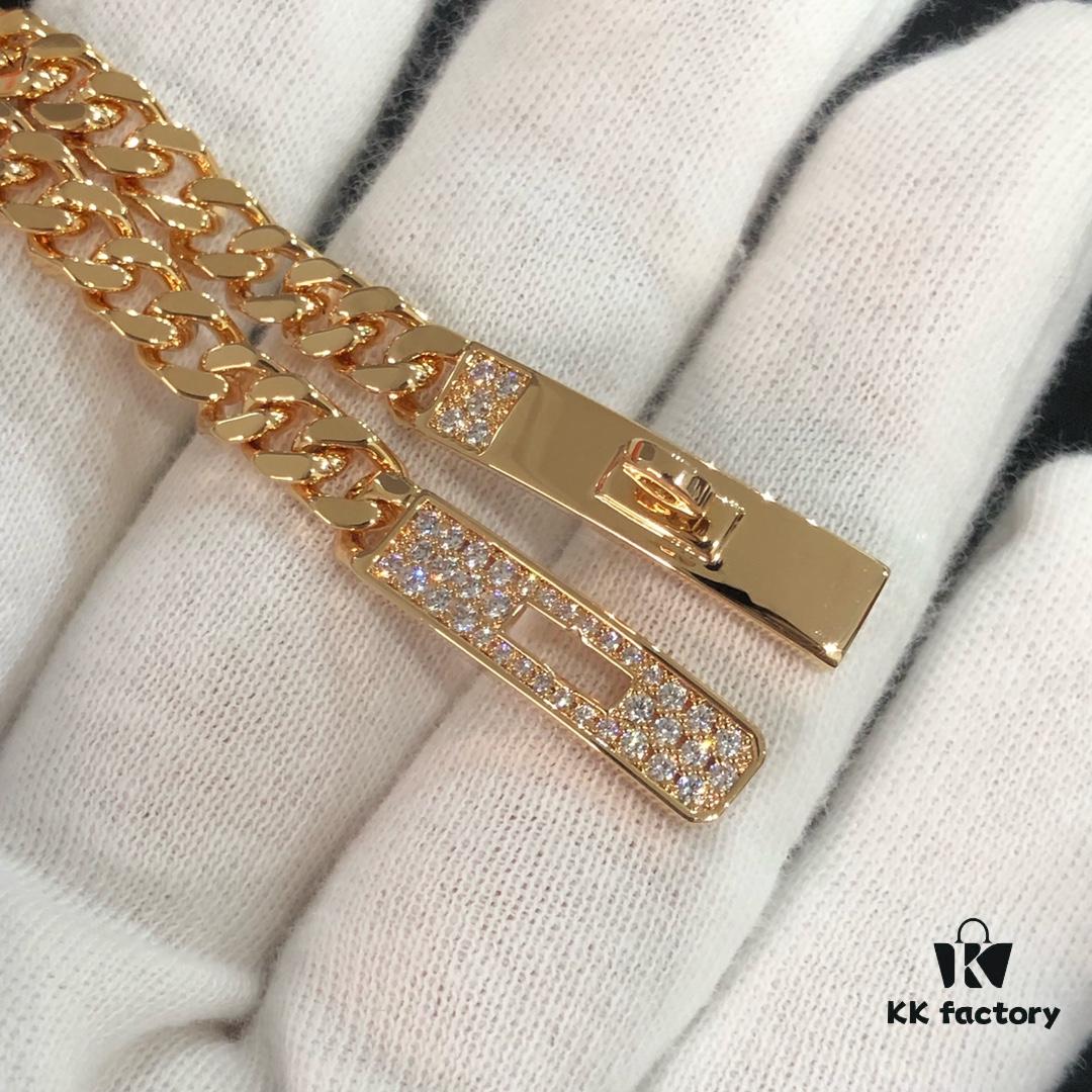 Hermes New Kelly Collection Jewelry, Kelly Gourmette Bracelet with Cuban Chain