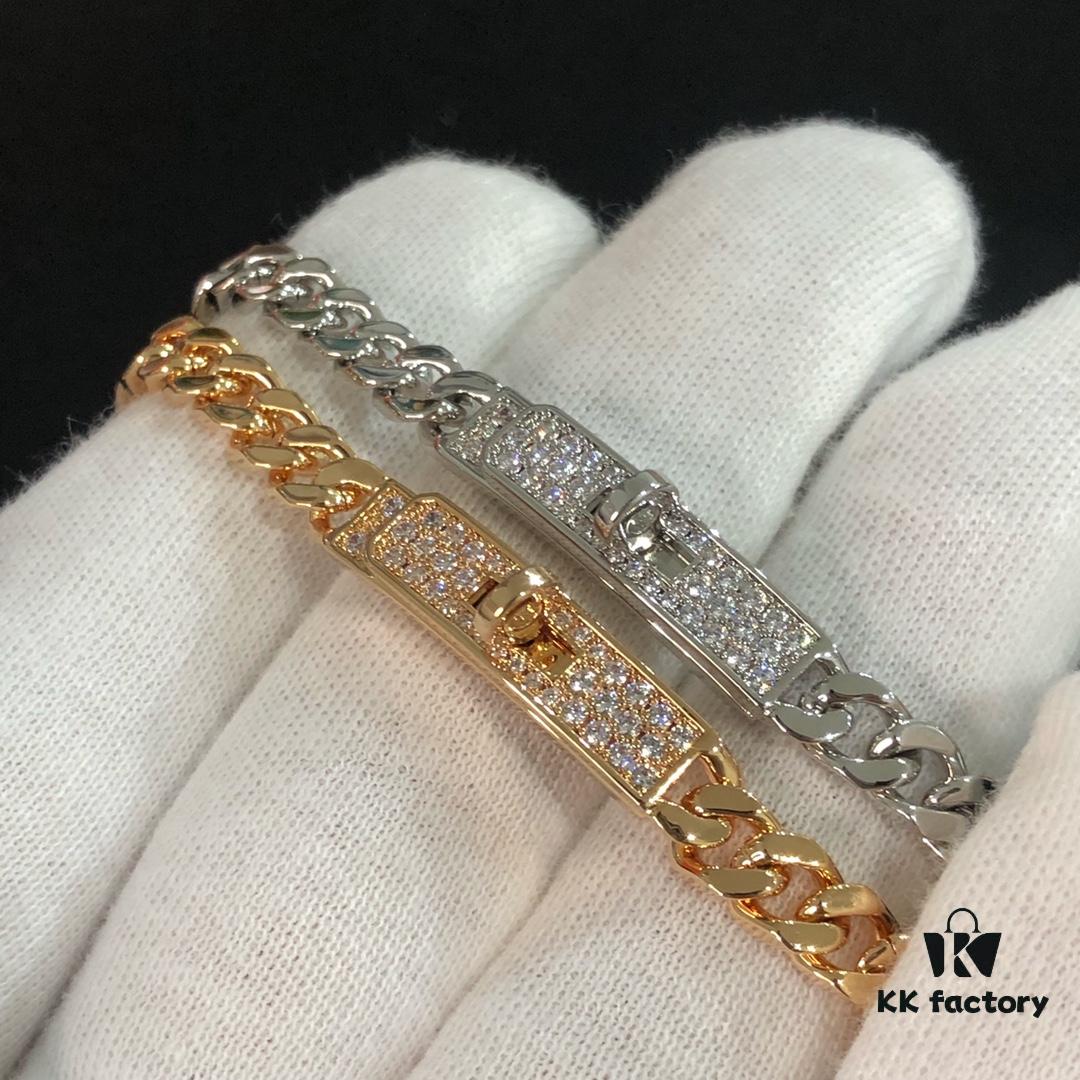 Hermes New Kelly Collection Jewelry, Kelly Gourmette Bracelet with Cuban Chain