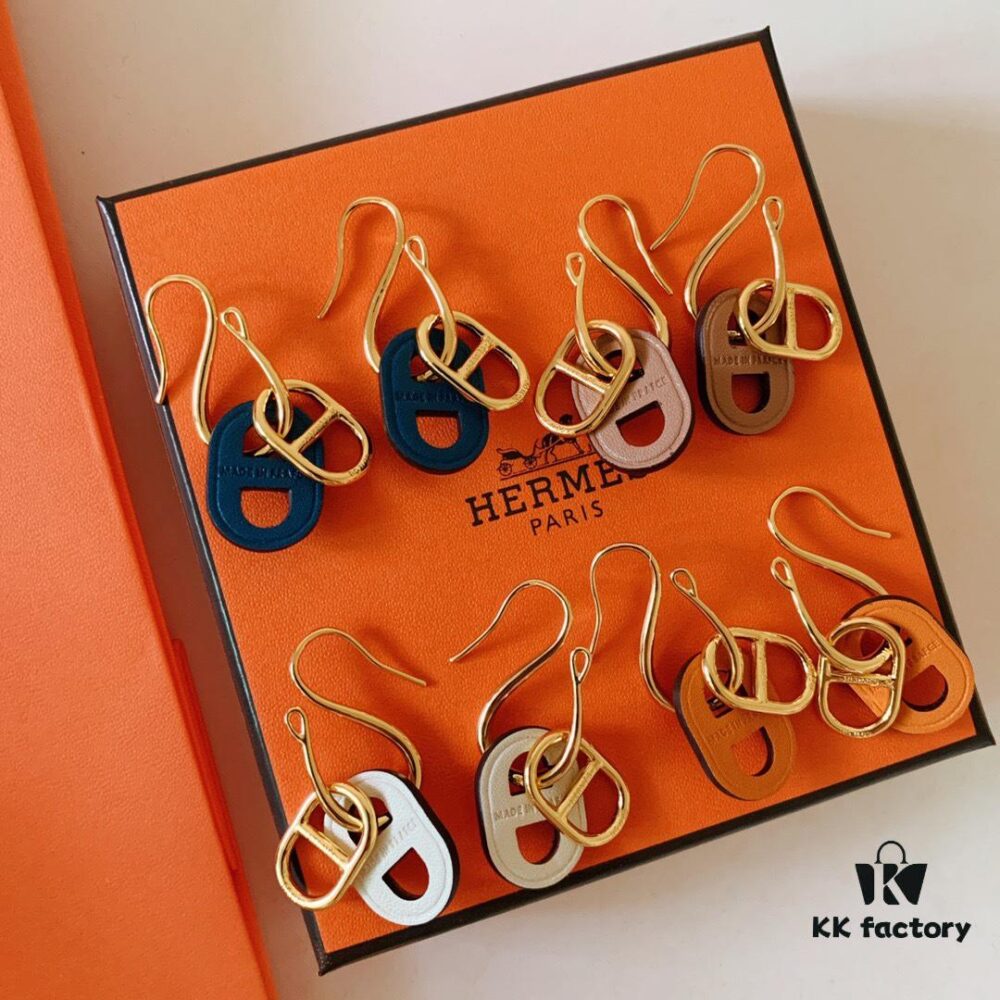 Hermes Calfskin Pig-Nose Double Ring Necklace / Earrings