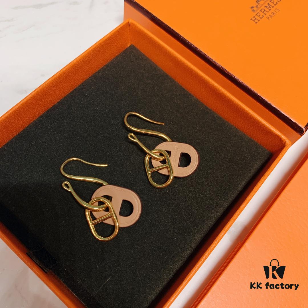 Hermes New Pig Nose O'maillon Series Earrings (Klein Blue/White/Orange/Khaki) Four Colors Available