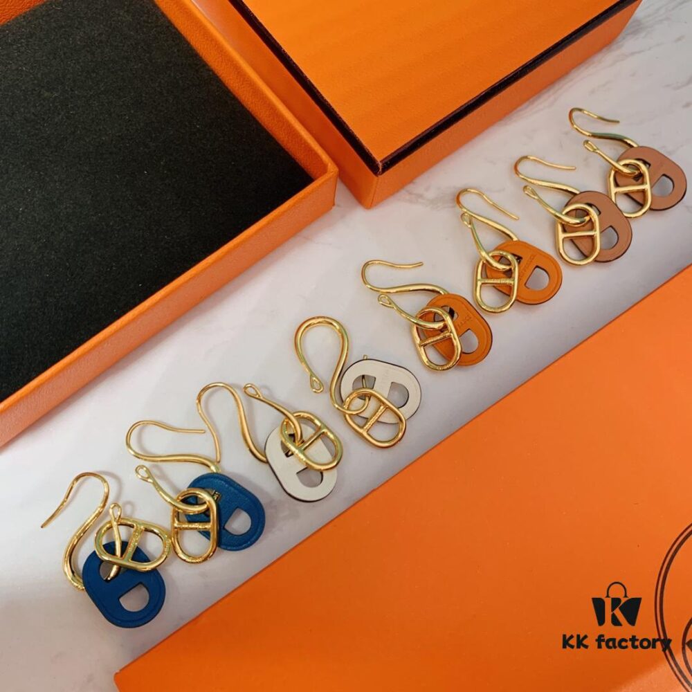 Hermes New Pig Nose O'maillon Series Earrings (Klein Blue/White/Orange/Khaki) Four Colors Available