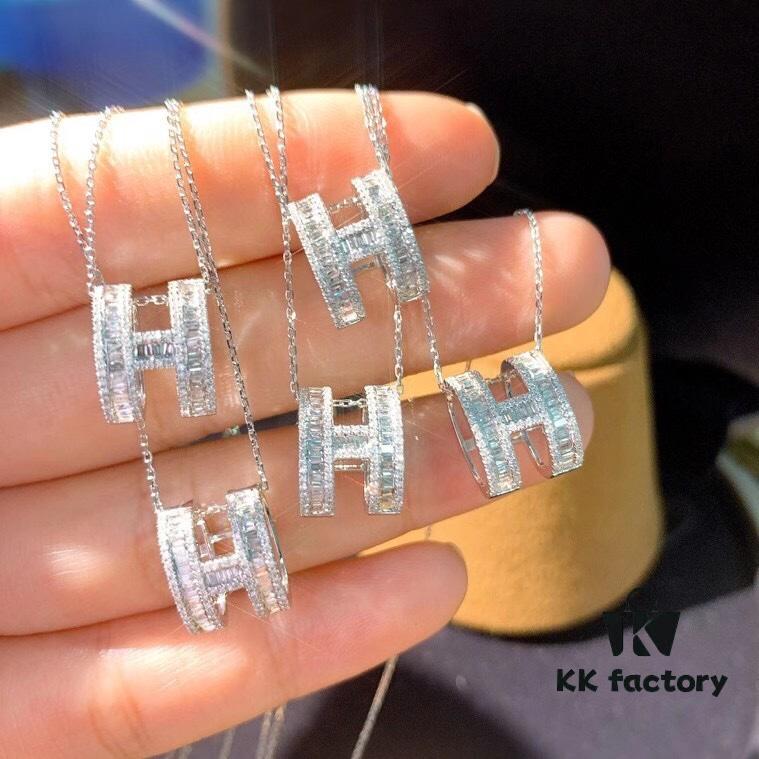 Top-tier Hermes-inspired Diamond-Paved 'H' Necklace, 925 Sterling Silver with Precision CNC Craftsmanship and Exquisite Stone Inlay