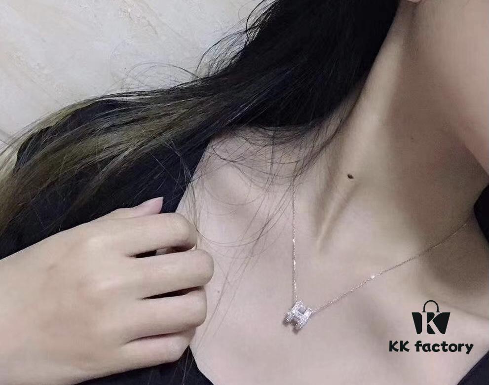 Top-tier Hermes-inspired Diamond-Paved 'H' Necklace, 925 Sterling Silver with Precision CNC Craftsmanship and Exquisite Stone Inlay