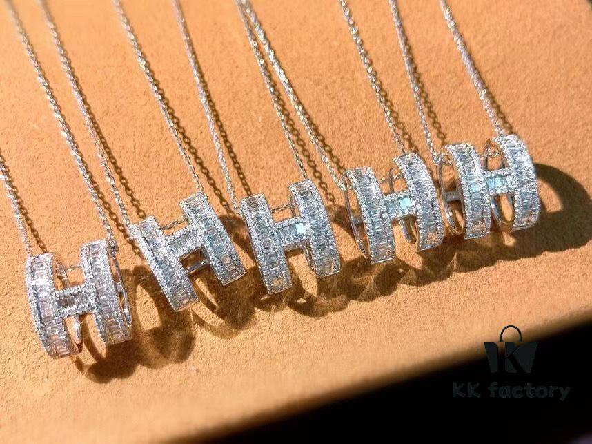 Top-tier Hermes-inspired Diamond-Paved 'H' Necklace, 925 Sterling Silver with Precision CNC Craftsmanship and Exquisite Stone Inlay