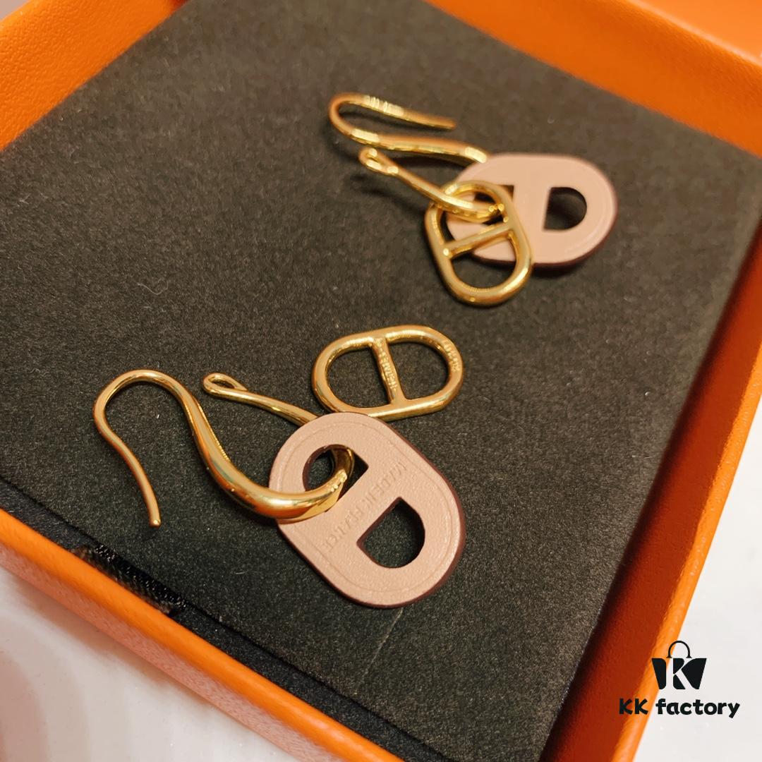 Hermes New Pig Nose O'maillon Series Earrings (Klein Blue/White/Orange/Khaki) Four Colors Available