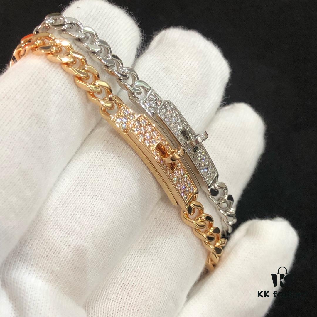 Hermes New Kelly Collection Jewelry, Kelly Gourmette Bracelet with Cuban Chain