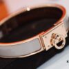 New Arrival Hermes-Inspired Enamel Bangle Bracelet with H Lock Clasp, Authentic Cloisonné Craftsmanship, 1μ Gold Plating, Lightweight Design at 36g