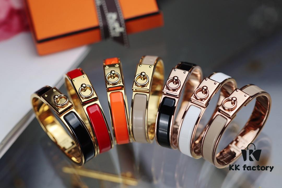 New Arrival Hermès-Inspired Clics Enamel Bracelet – H Lock & Ring Design, Genuine Enamel, 1-Micron Gold Plating, Lightweight at 36g