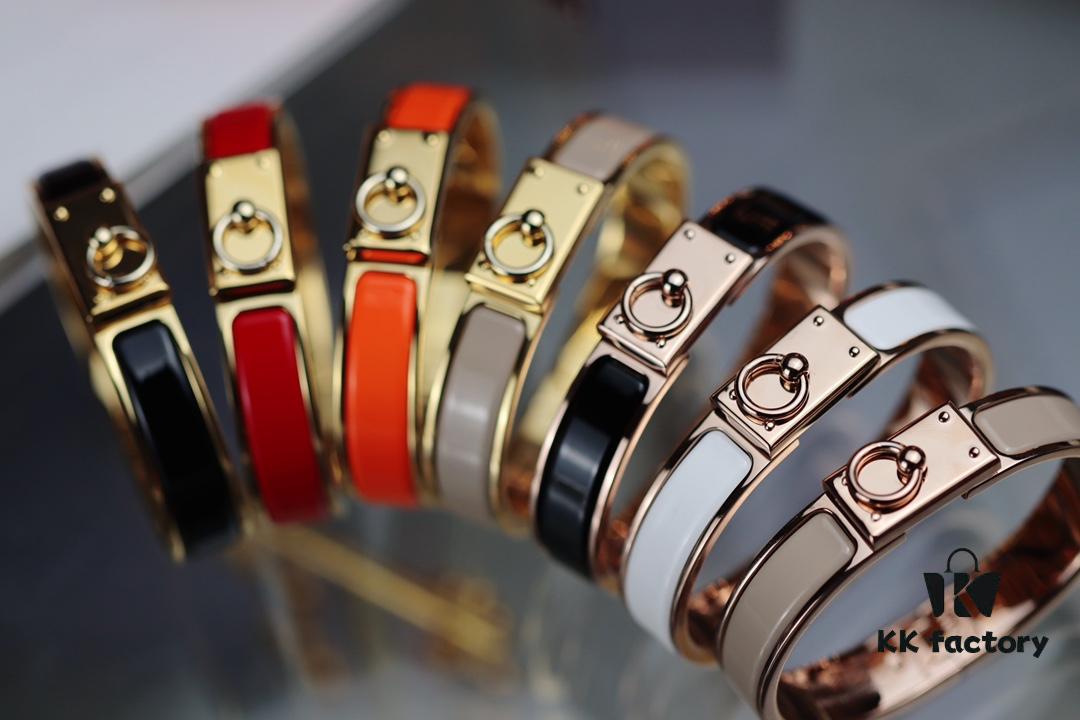 New Arrival Hermès-Inspired Clics Enamel Bracelet – H Lock & Ring Design, Genuine Enamel, 1-Micron Gold Plating, Lightweight at 36g