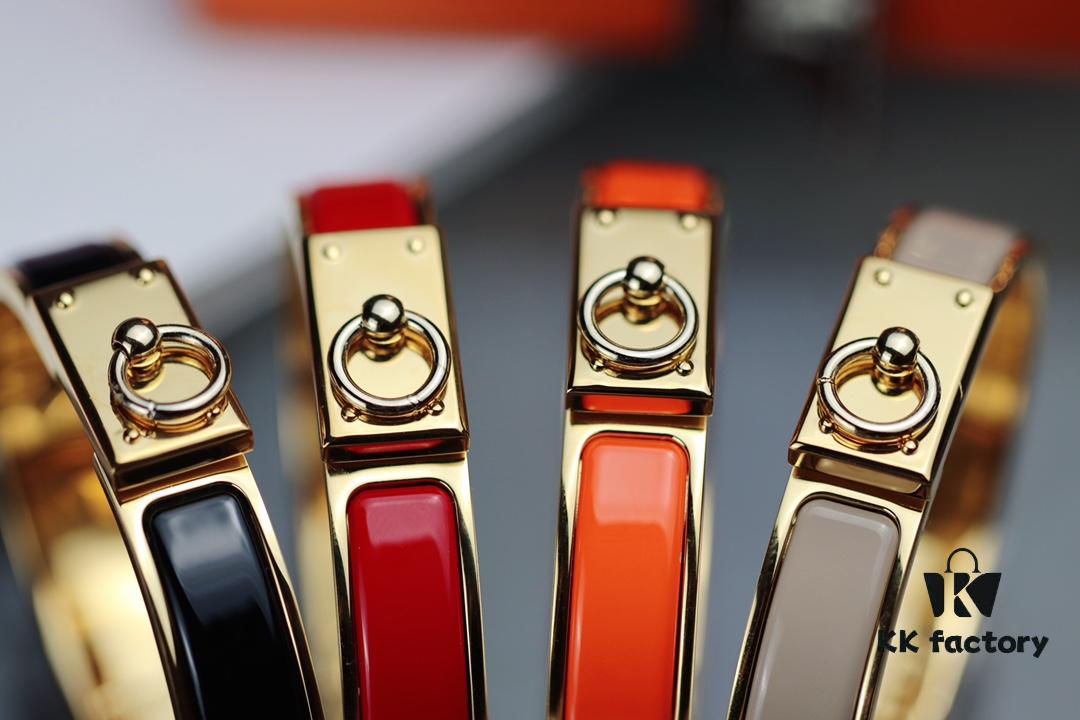 New Arrival Hermès-Inspired Clics Enamel Bracelet – H Lock & Ring Design, Genuine Enamel, 1-Micron Gold Plating, Lightweight at 36g