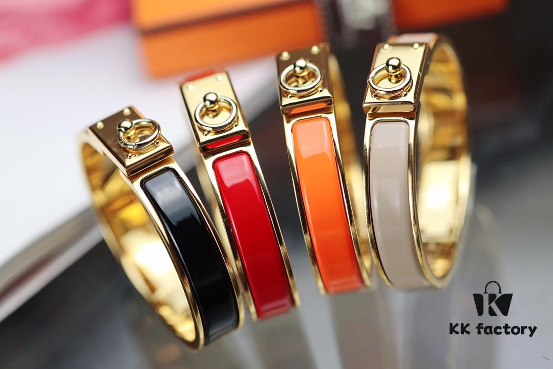 New Arrival Hermès-Inspired Clics Enamel Bracelet – H Lock & Ring Design, Genuine Enamel, 1-Micron Gold Plating, Lightweight at 36g