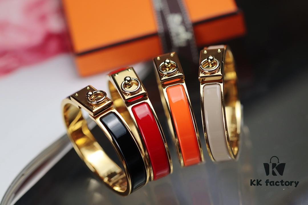 New Arrival Hermès-Inspired Clics Enamel Bracelet – H Lock & Ring Design, Genuine Enamel, 1-Micron Gold Plating, Lightweight at 36g
