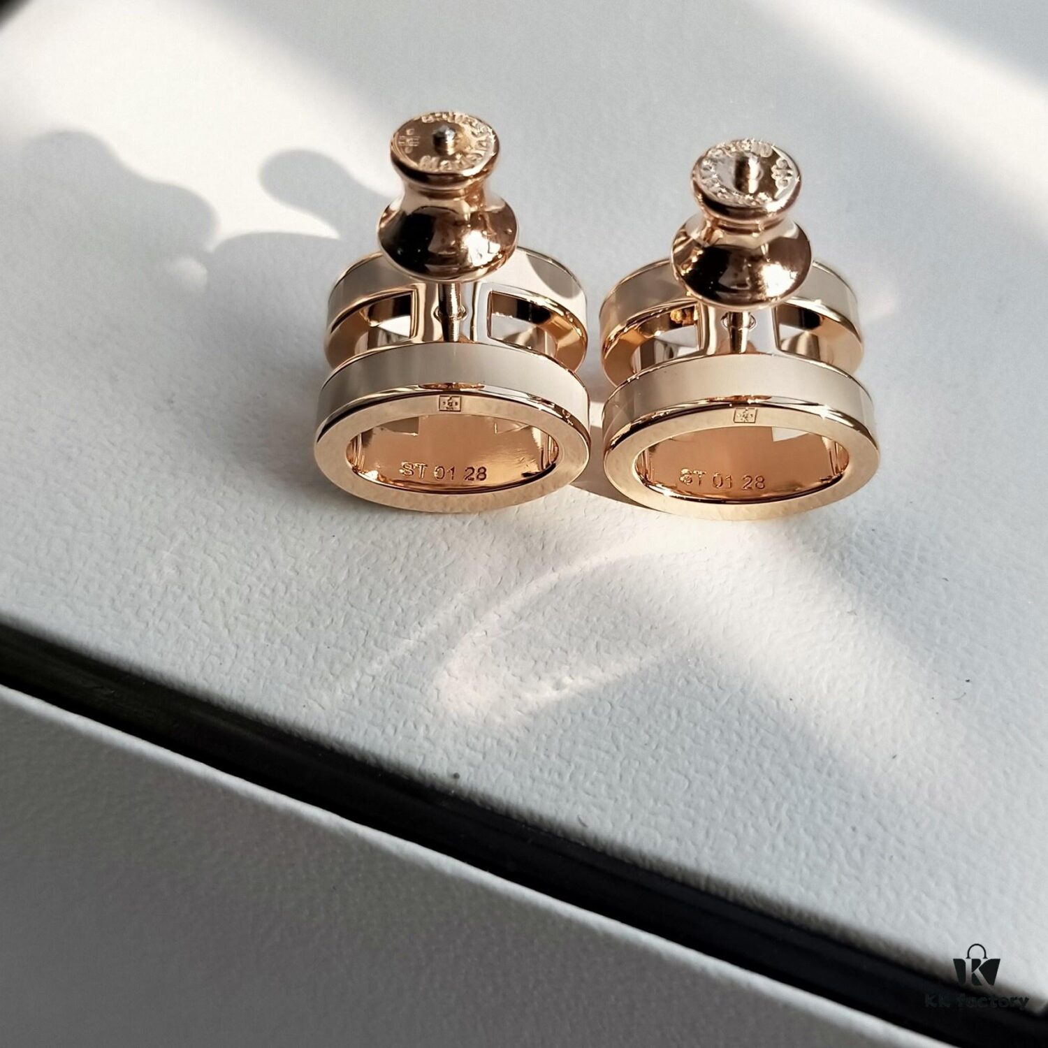 Hermes Pop Platinum-Edged H Enamel Stud Earrings with Authenticity Mark on Backing - Latest Classic Enamel Design, Real Photo Details