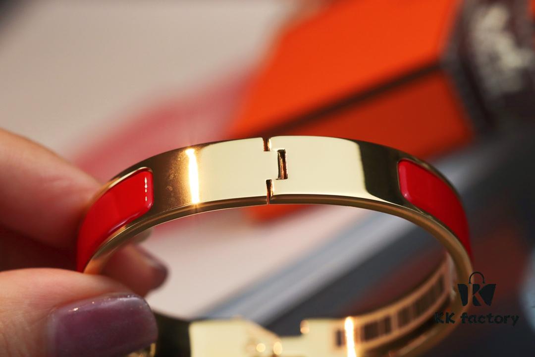 New Arrival Hermes-Inspired Enamel Bangle Bracelet with H Lock Design