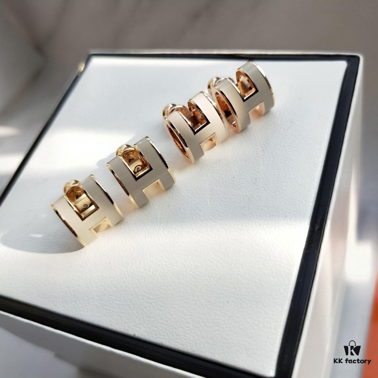 Hermes Pop Platinum-Edged H Enamel Stud Earrings with Authenticity Mark on Backing - Latest Classic Enamel Design, Real Photo Details