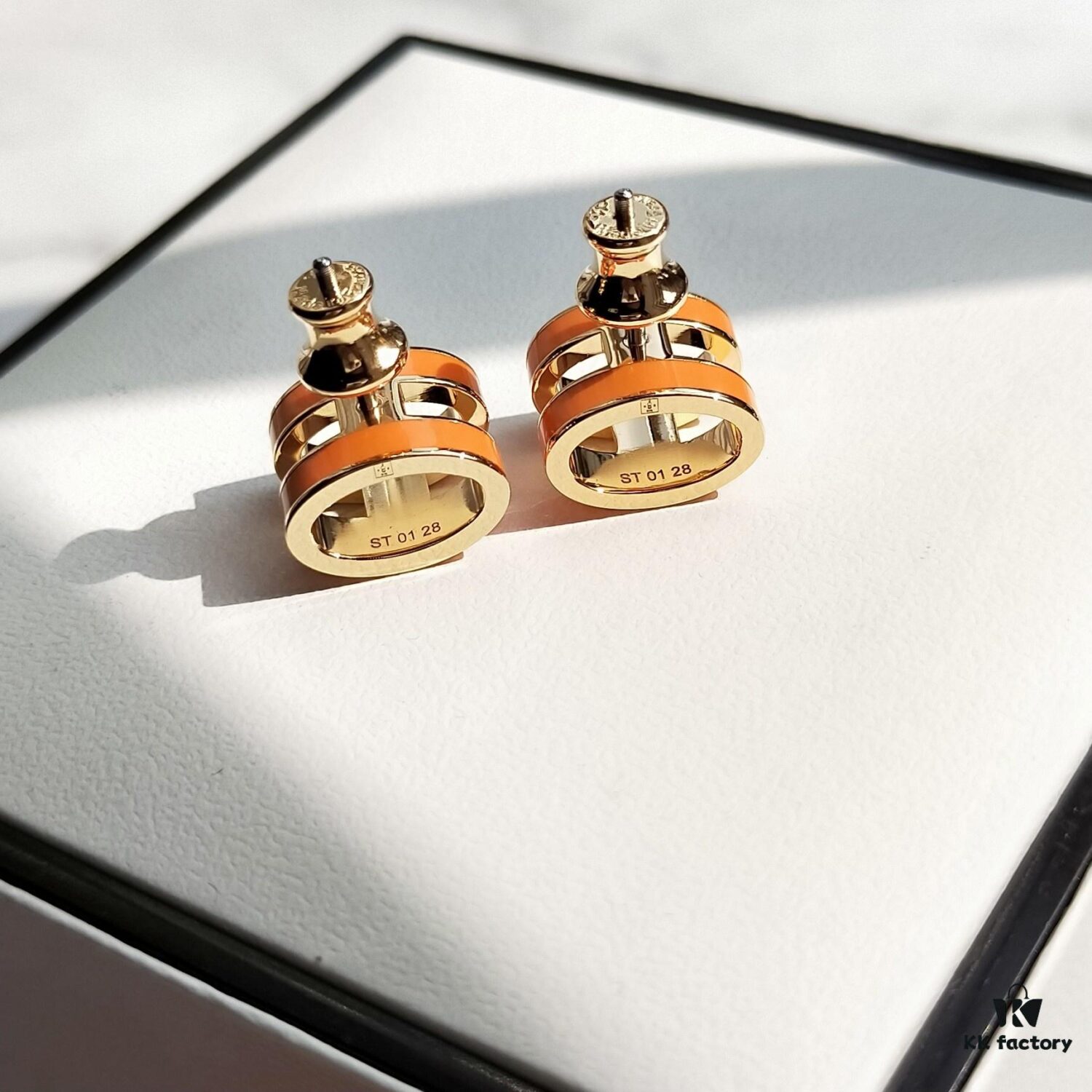 Hermes Pop Platinum-Edged H Enamel Stud Earrings with Authenticity Mark on Back – Latest Classic Enamel Design, Real Photo Details