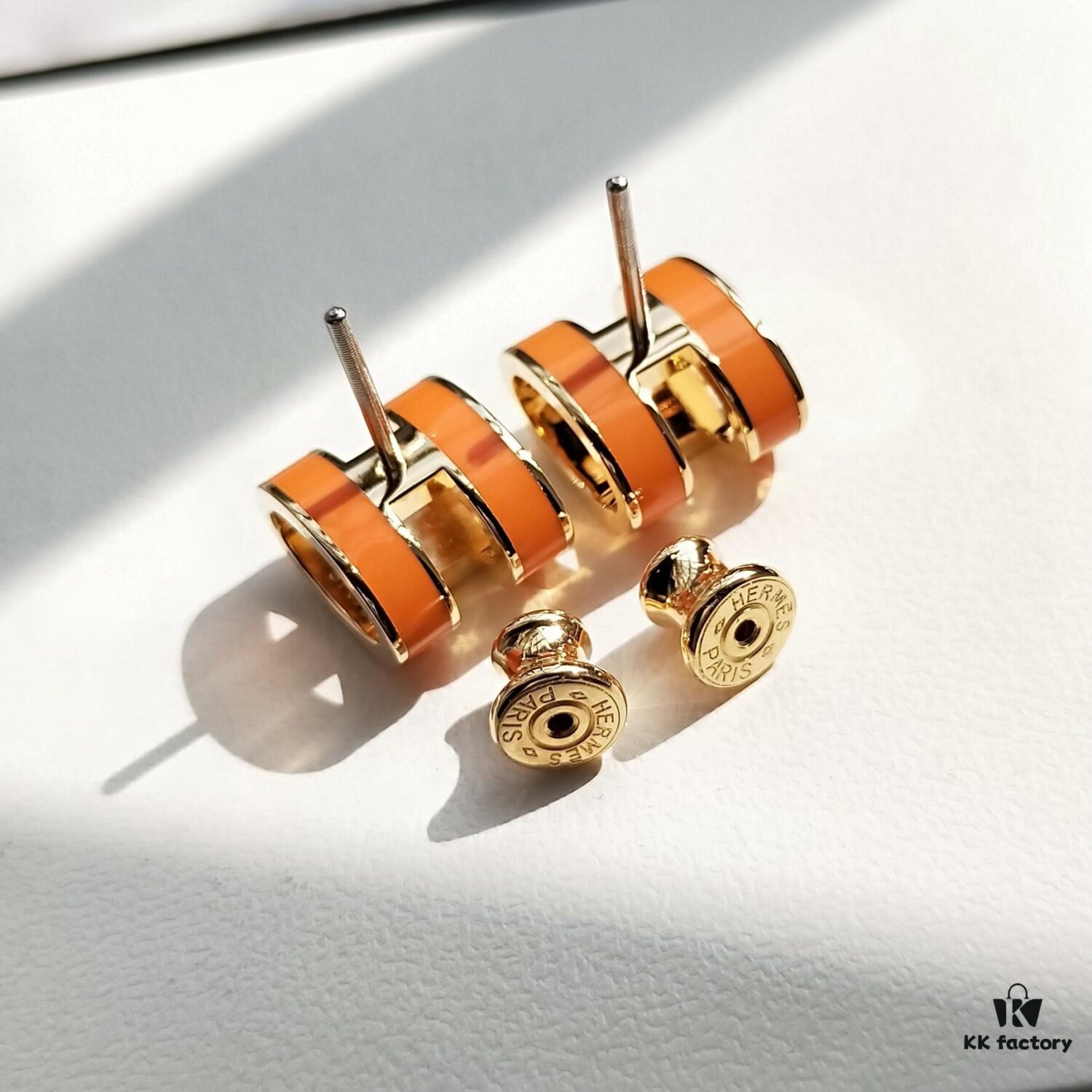 Hermes Pop Platinum-Edged H Enamel Stud Earrings with Authenticity Mark on Back – Latest Classic Enamel Design, Real Photo Details