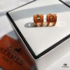 Hermes Pop Platinum-Edged H Enamel Stud Earrings with Authenticity Mark on Back – Latest Classic Enamel Design, Real Photo Details