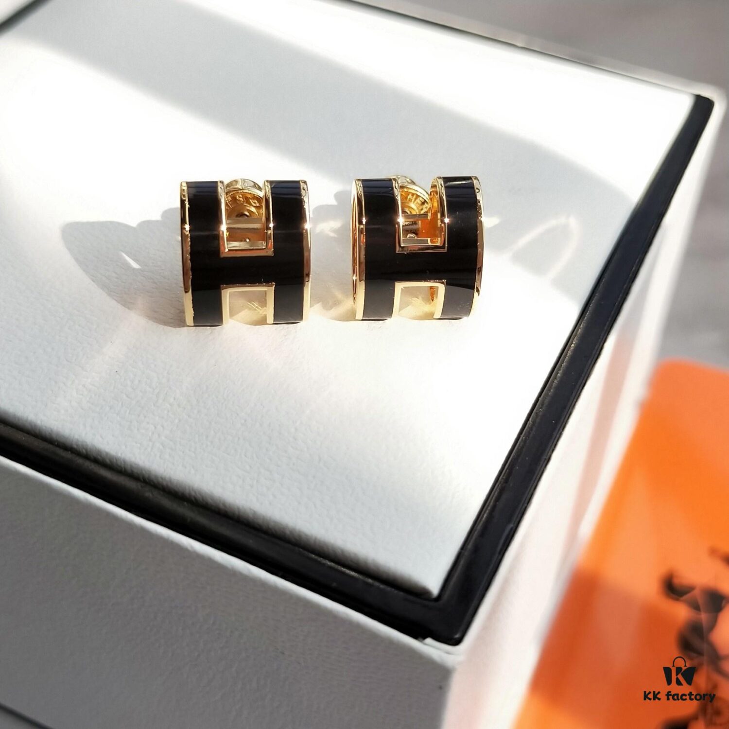 Hermes Pop Platinum-edged H Enamel Stud Earrings with Anti-counterfeit Mark on Backing Plug