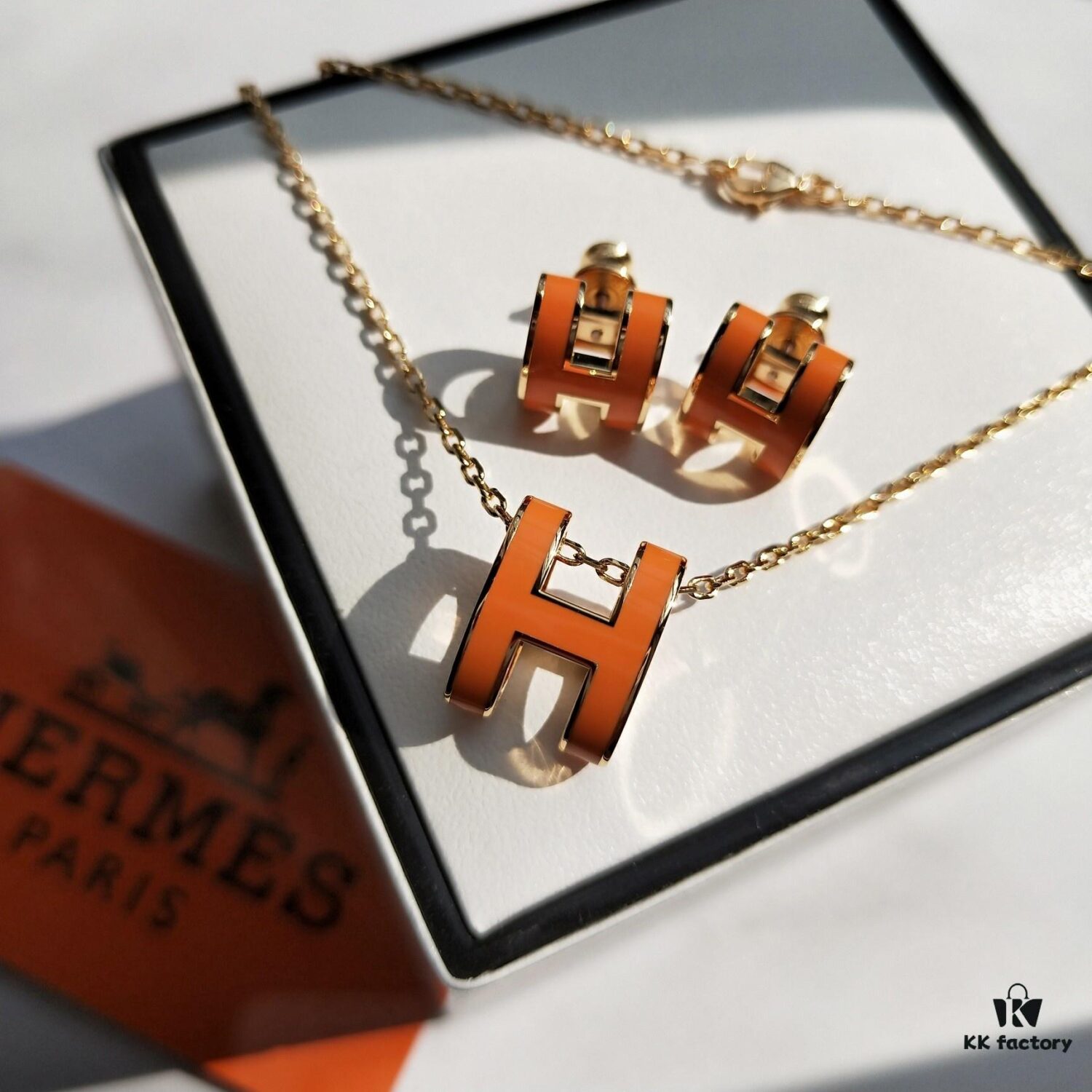 Hermes Pop Platinum-Edged H Enamel Stud Earrings with Authenticity Mark on Back – Latest Classic Enamel Design, Real Photo Details