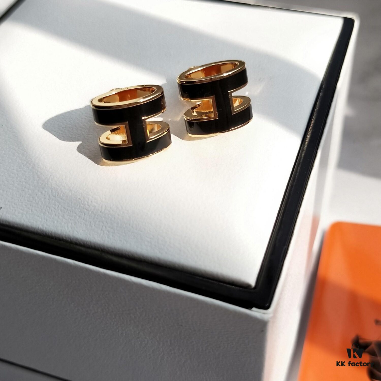 Hermes Pop Platinum-edged H Enamel Stud Earrings with Anti-counterfeit Mark on Backing Plug
