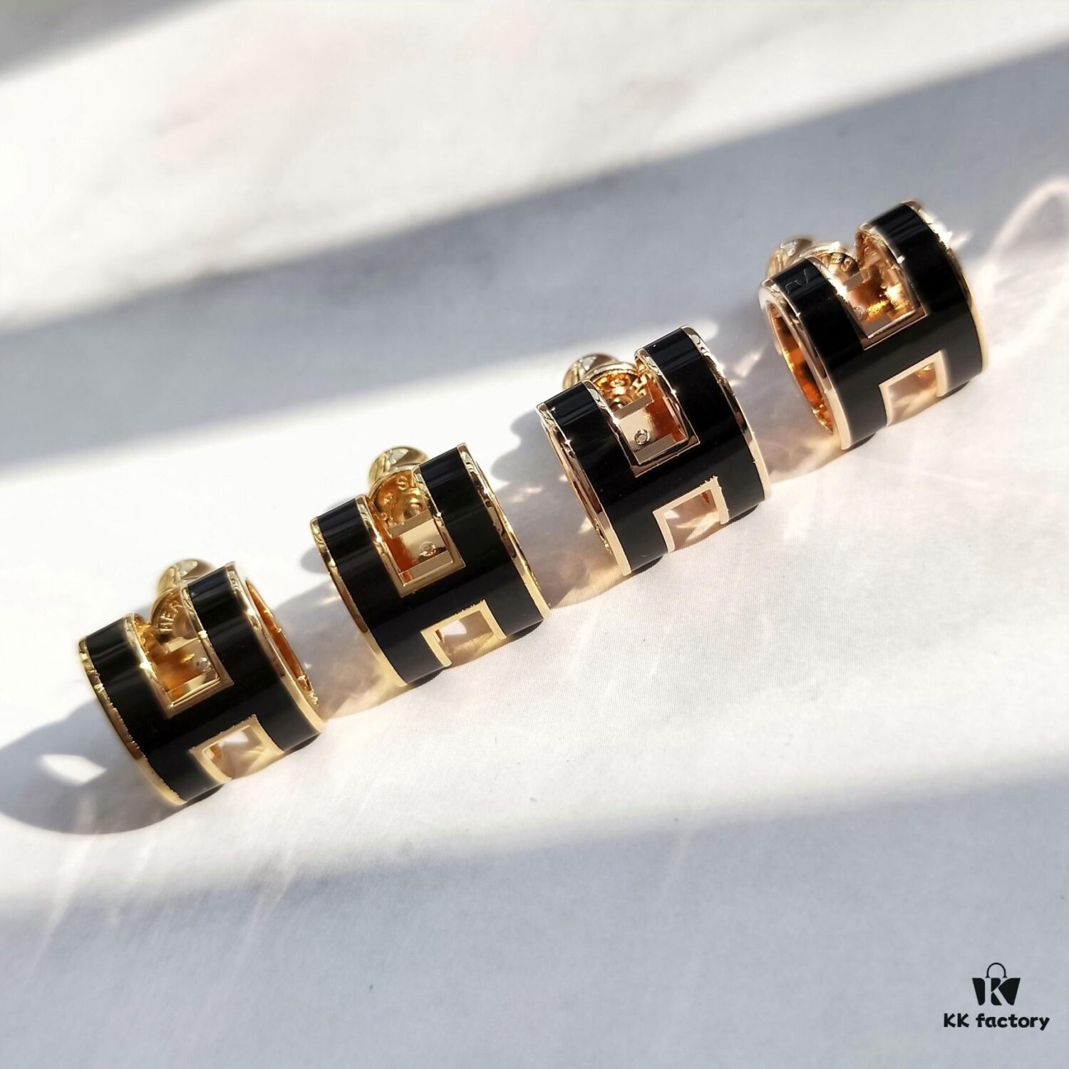 Hermes Pop Platinum-edged H Enamel Stud Earrings with Anti-counterfeit Mark on Backing Plug