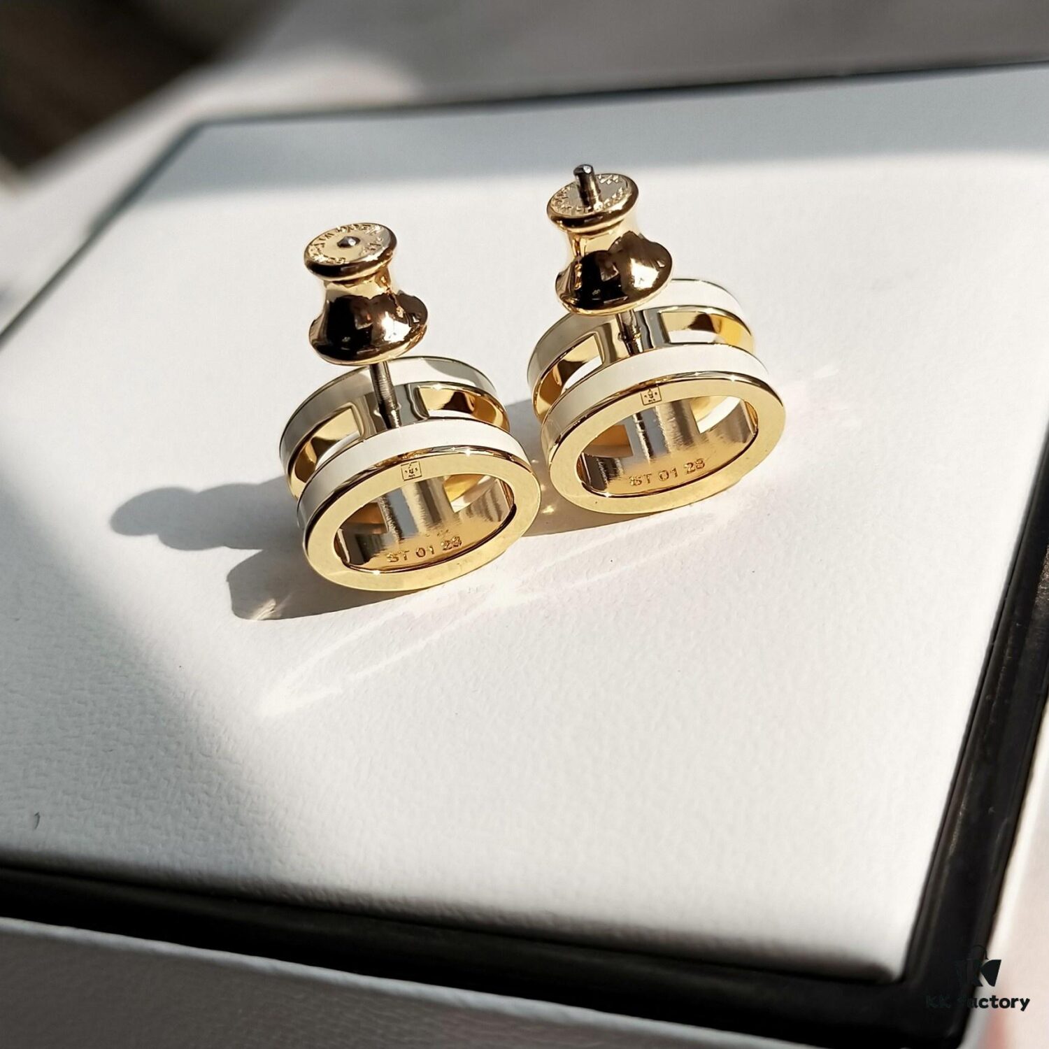 Hermes Pop Platinum Edge H Enamel Stud Earrings