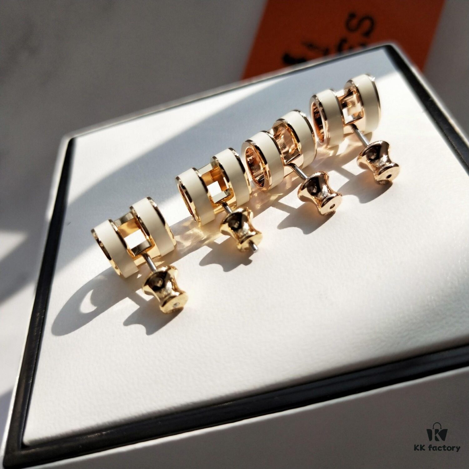 Hermes Pop Platinum Edge H Enamel Stud Earrings