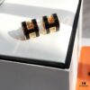 Hermes Pop Platinum-edged H Enamel Stud Earrings with Anti-counterfeit Mark on Backing Plug