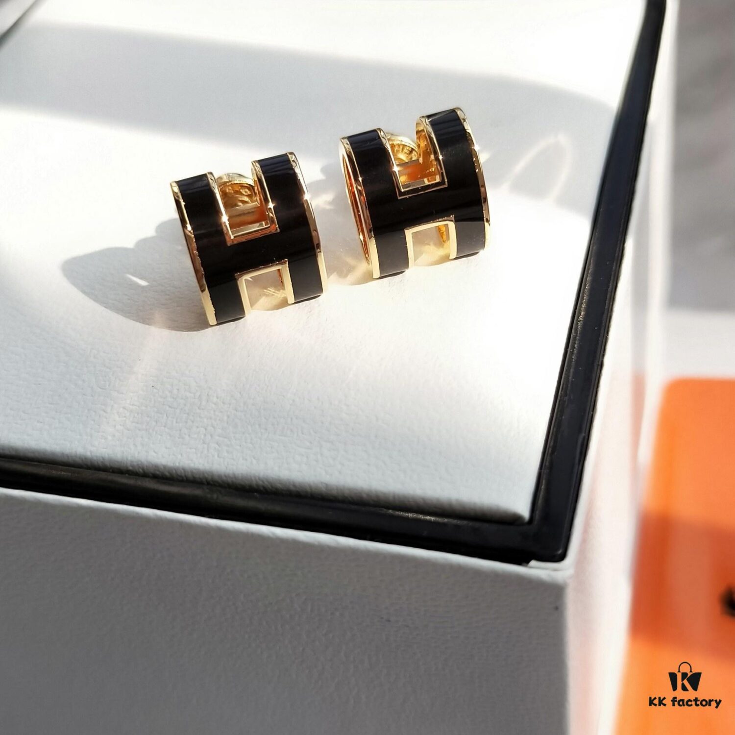 Hermes Pop Platinum-edged H Enamel Stud Earrings with Anti-counterfeit Mark on Backing Plug