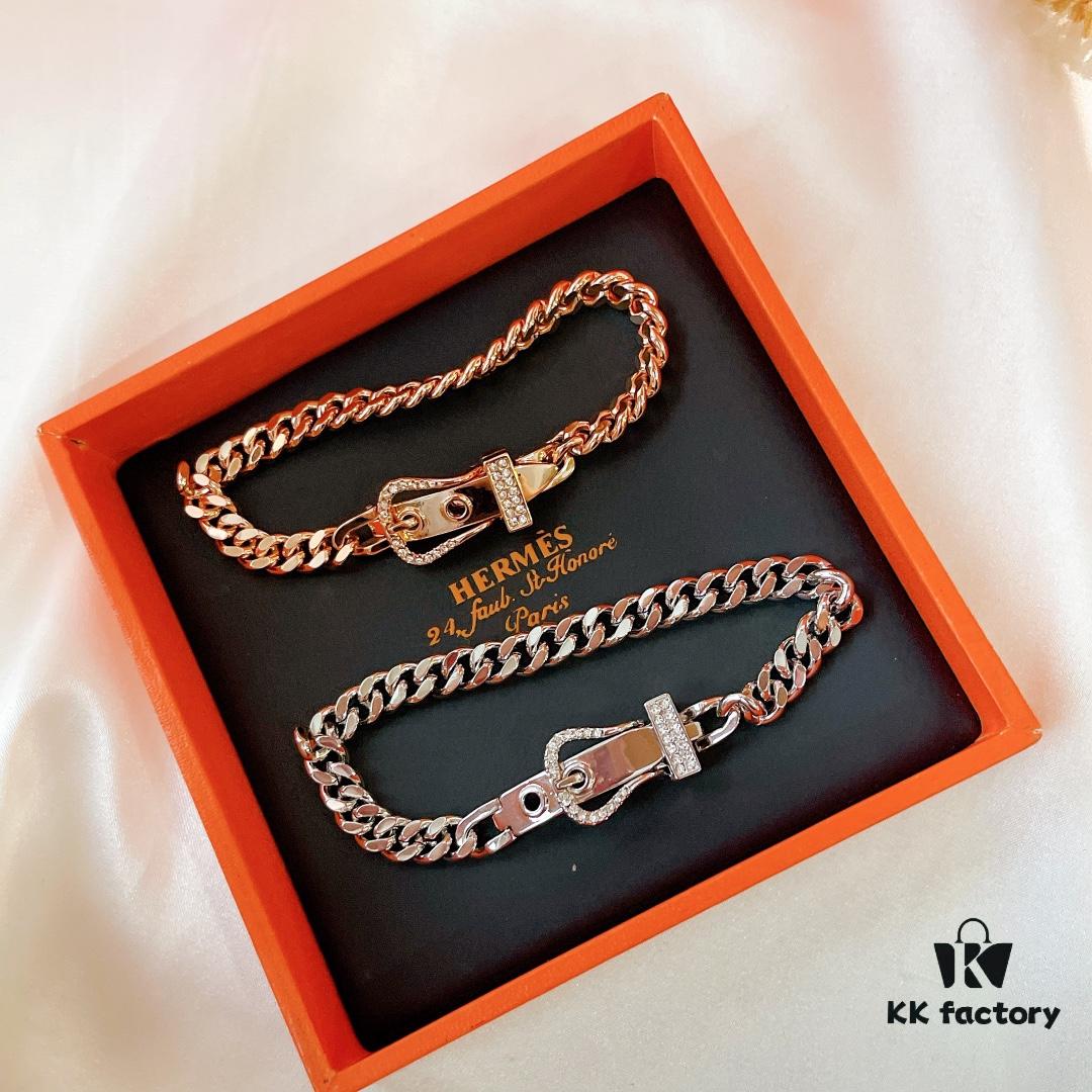 Hermes 2021 New Half-Pave Luxury Bracelet - Premium Custom Design with Imported V-Gold Plating and Micro-Paved High-Carbon Diamonds, Platinum and Rose Gold Options